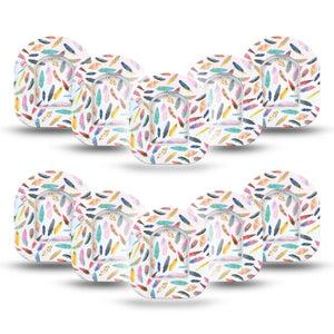 ExpressionMed Feathers Pod Mini Tape 10-Pack Stickers and 10-Pack Tapes, Feathered Elegance Overlay Tape Pump Design
