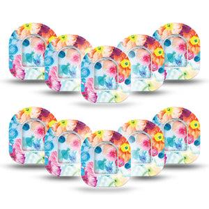 ExpressionMed Watercolor Poppies Omnipod Mini Tape 10-Pack Tape and 10-Pack Sticker Light-colored Flowerets, Adhesive Tape Pump Design