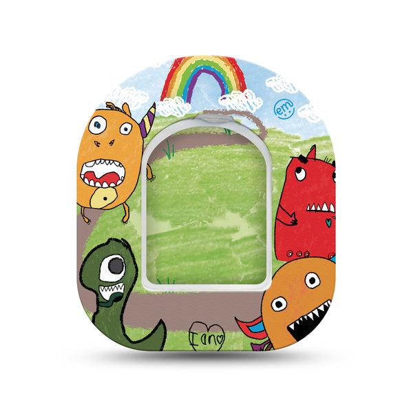 ExpressionMed Monsters Pod Mini Tape Single Sticker and Single Tape, Scary Monsters Fixing Ring Patch Pump Design