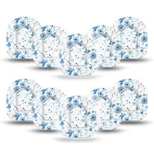 ExpressionMed Cute Blue Flowers Pod Mini Tape 10 Stickers and 10 Tapes, Charming Flowers Overlay Patch Pump Design
