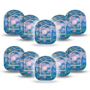 ExpressionMed Monet Water Lilies Pod Mini Tape, 10-Pack Tape and 10-Pack Sticker, Calm River Themed, CGM Adhesive Patch Design