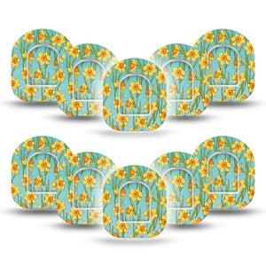 ExpressionMed Daffodils Pod Mini Tape 10 Stickers and 10 Tapes, Floral Sunshine Overlay Patch Pump Design