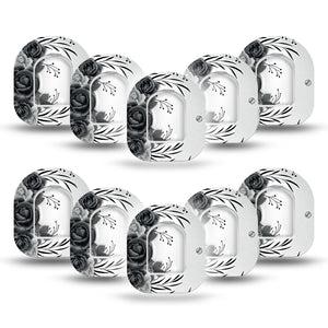 ExpressionMed Tattoo Rose Pod Mini Tape, 10-Pack Tape and 10-Pack Sticker, Classic Black and White Tattoo Roses Inspired Design Pod Overlay Patch