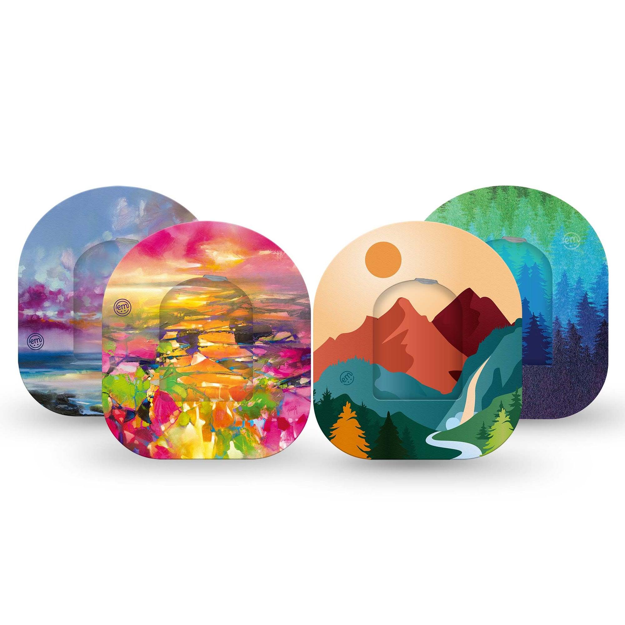 ExpressionMed Outdoor Appreciation Variety Pack Pod Tape and Sticker, 8-Pack, Vivid Landscapes Themed, CGM Tape and Sticker Design