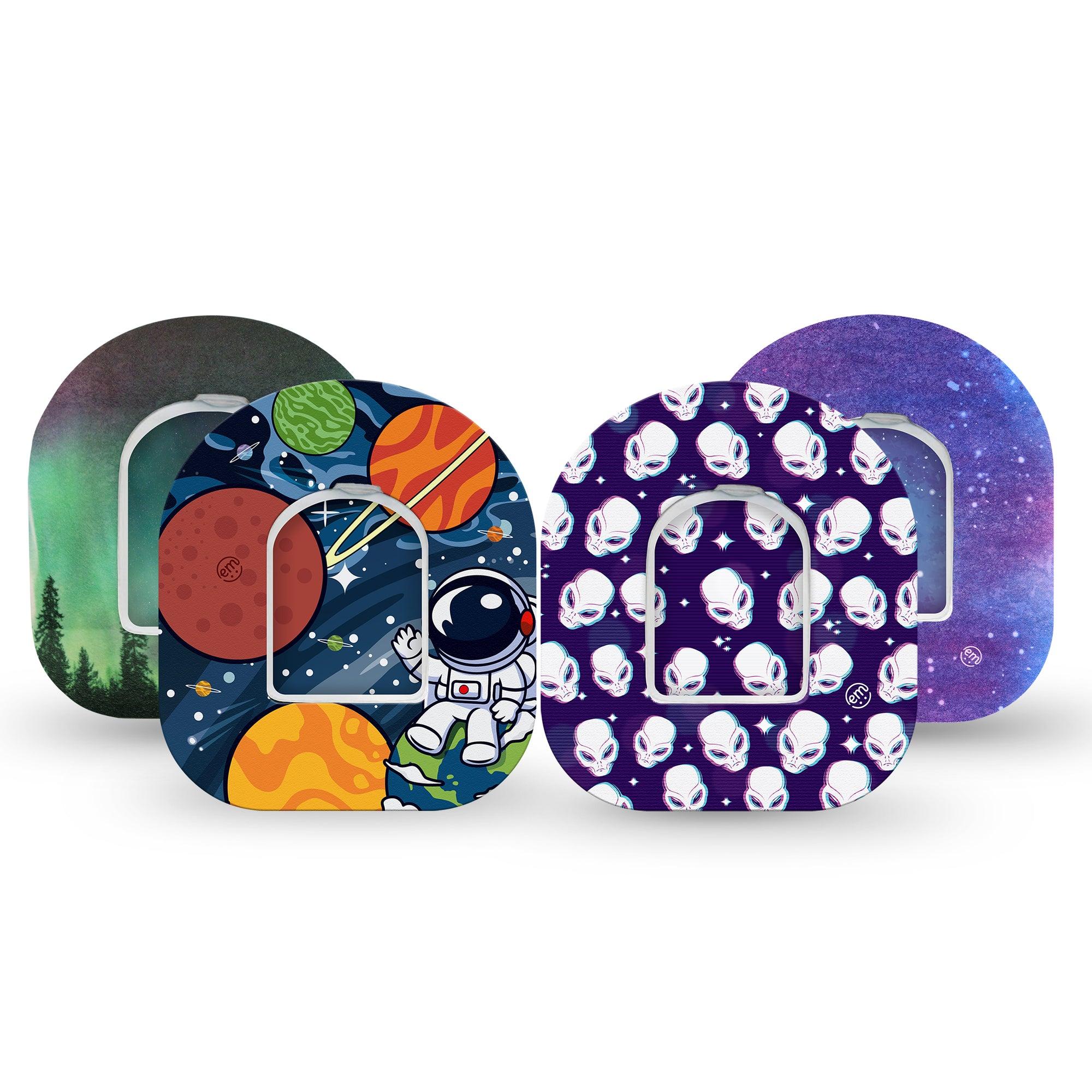 ExpressionMed Abduction Variety Pack Omnipod Tape 4-Pack Tape and 4-Pack Sticker Variety Fun Aliens Inspired,  Adhesive Patch Pump Design