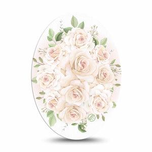 Medtronic Enlite / Guardian ExpressionMed Wedding Bouquet Universal Oval Tape, Single, White Roses Artwork Inspired, Medtronic Adhesive Patch Design