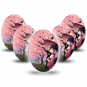Medtronic Enlite / Guardian ExpressionMed Cherry Blossom Anime Universal Oval Tape, 5-Pack, Cherry Blossom Peak Blooms, Medtronic Adhesive Patch Design