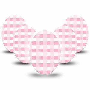 Medtronic Enlite / Guardian ExpressionMed Pink Gingham Universal Oval Tape, 5-Pack, Light Tartan Themed, Medtronice Adhesive Patch Design