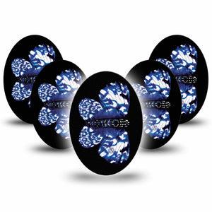 ExpressionMed Blue Tie Dye Butterfly Medtronic Guardian Enlite Universal Oval Tape, 5-Pack Tape, Lepidopterous Insect, CGM, Fixing Ring Design