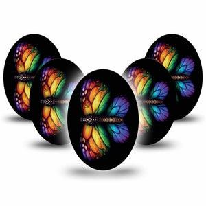 ExpressionMed Rainbow Butterfly Medtronic Guardian Enlite Universal Oval, 5-Pack Tape Pride Inspired Butterfly, Plaster CGM Design