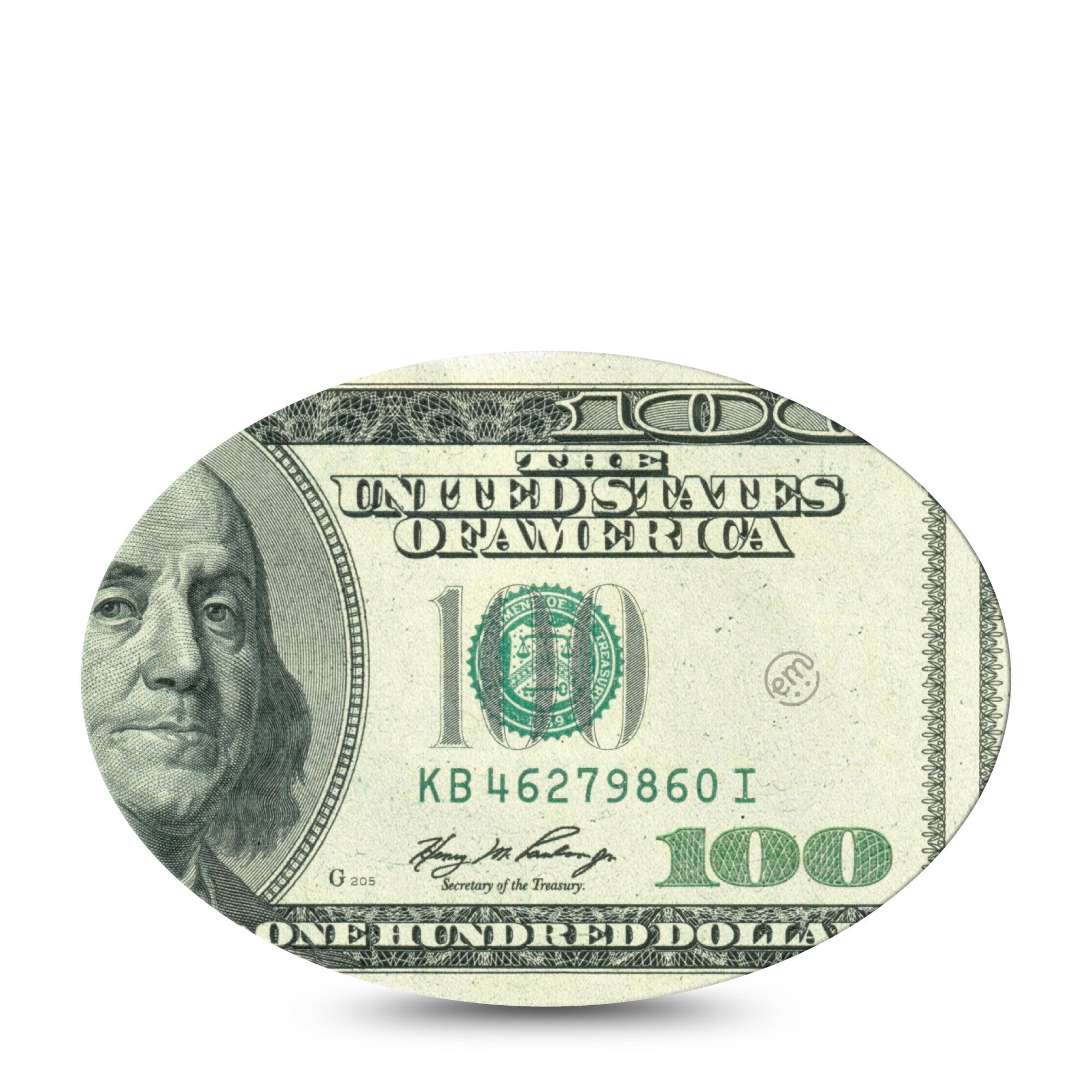 ExpressionMed Feeling $100 Medtronic Guardian Enlite Universal Oval Single Tape Benjamin Franklin Bill Note, Plaster CGM Design