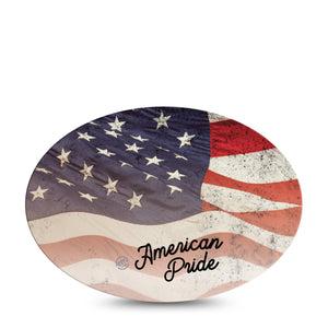 Medtronic Enlite / Guardian ExpressionMed American Pride Universal Oval Tape, Single Tape, USA Flag "american pride" wording themed Medtronic Overlay Patch Design