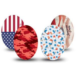 Medtronic Enlite / Guardian Americana Variety Pack Universal Oval Tape, 4-Pack, Stars And Stripes Inspired, Medtronic Plaster Patch Design