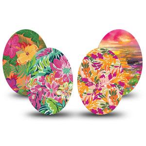 ExpressionMed Tangerine Tropics Variety Pack Medtronic Guardian Enlite Universal Oval 4-Pack Tape Variety Seaside Floral Vibes, Plaster CGM Design