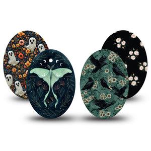 ExpressionMed Gothic Wilderness Medtronic Guardian Enlite Universal Oval, 4-Pack Tape crow and wildflower illustration Best Covers for CGM