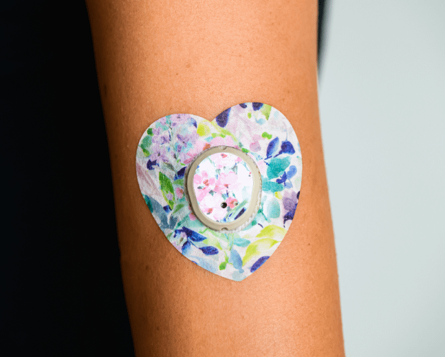 ExpressionMed, Subdued Tropics Dexcom G7 and Stelo Transmitter Sticker, Tape & Sticker, Arm Wearing Subdued Tropics Themed CGM Adhesive Patch Design