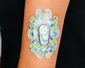 ExpressionMed, Watercolor Geometrics Dexcom G6 Transmitter Sticker, Tape & Sticker, Human Wearing Watercolor Geometrics Themed CGM Adhesive Patch Design