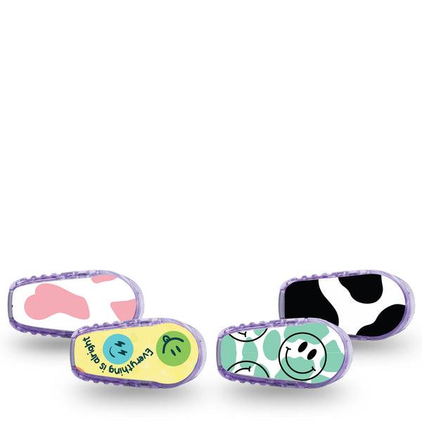 ExpressionMed Cow Print Surprise Variety Pack Dexcom G6 Transmitter Sticker, 4-Pack, Jolly Smiley Emoticons Inspired, Adhesive Sticker Design