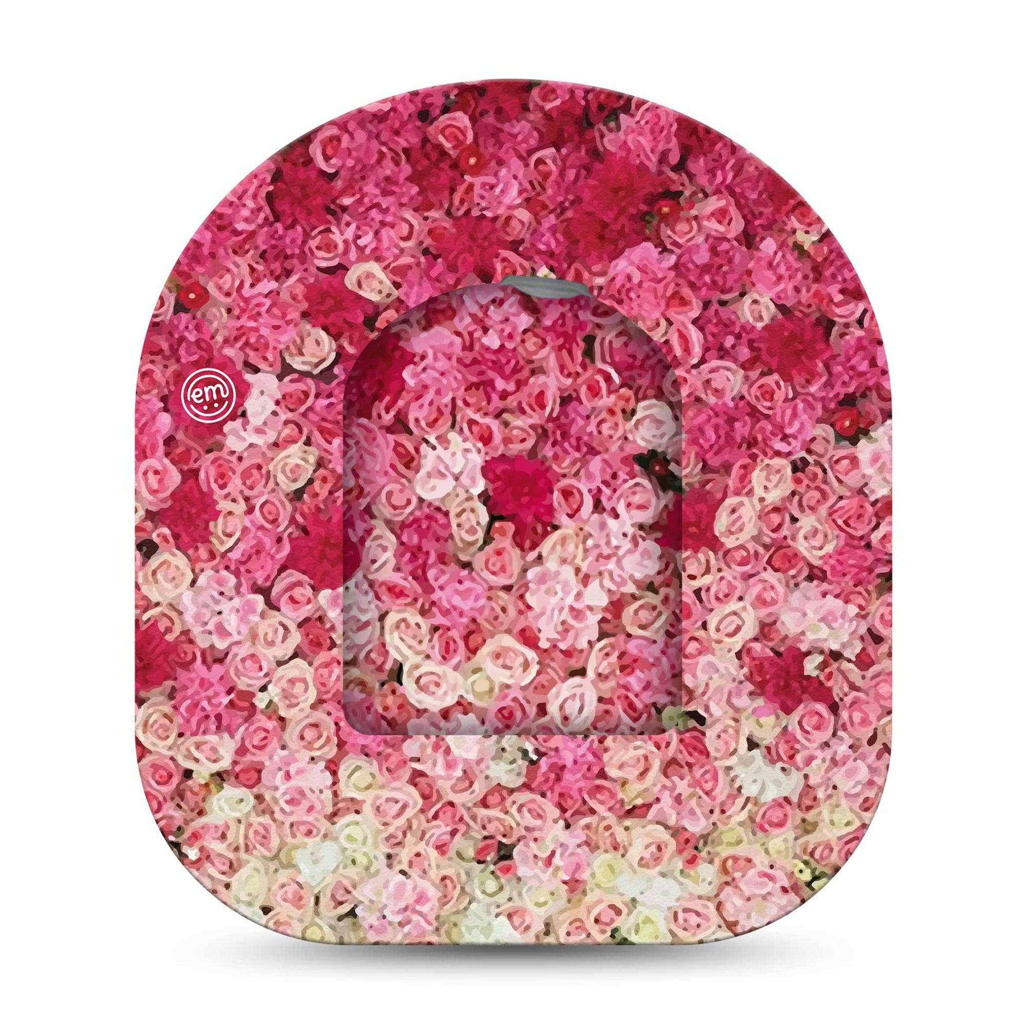 ExpressionMed Flower Wall Omnipod Full Wrap Center Sticker and Pod Tape Pink Variety Pink Roses Vinyl Sticker and Tape Design Pump Design