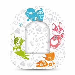 ExpressionMed Omnipod Gooseberry Puppies Center Sticker and matching Omnipod Adhesive Tape Delicate detailed puppies Vinyl Pump Design