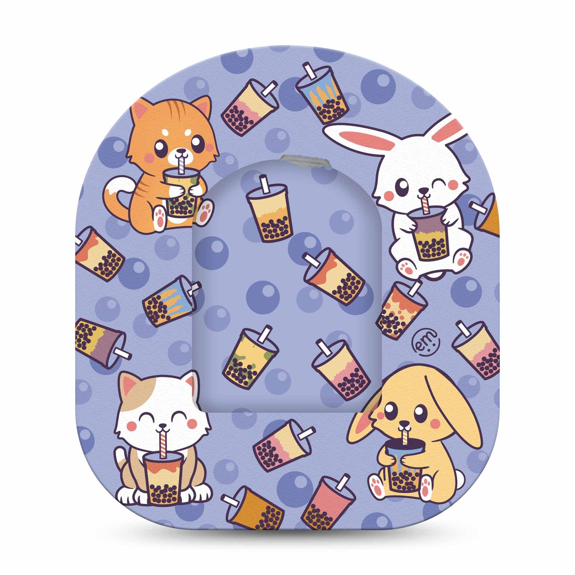 ExpressionMed Boba Buddies Pod Full Wrap Sticker Single with matching Pod Tape Cute Stuffed Animals Drinking Bubble Tea Vinyl Pump Design