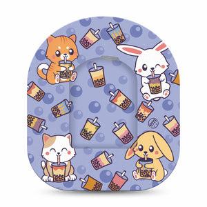 ExpressionMed Boba Buddies Pod Full Wrap Sticker Single with matching Pod Tape Cute Stuffed Animals Drinking Bubble Tea Vinyl Pump Design