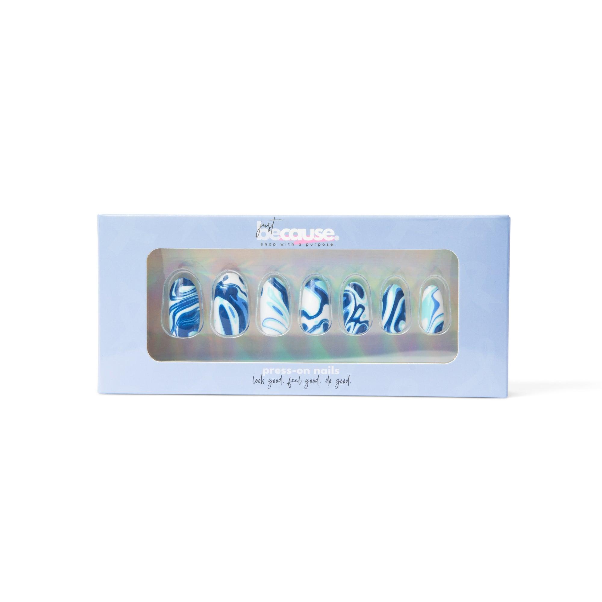 Just BeCause 24 Pcs ABS Press on nails Medium, Blue and White marbled Fake Nails, Support T1D - ExpressionMed.comJust BeCause 24 Pcs ABS Press on nails Medium, Blue and White marbled Fake Nails, Support T1D - ExpressionMed.com