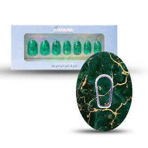 ExpressionMed Just BeCause 24 Pcs ABS Press on nails Medium, Green & Gold Marble Fake Nails set with matching Green & Gold Marble Dexcom G6 Overlay Patch and Center Sticker, Support T1D - ExpressionMed.com	