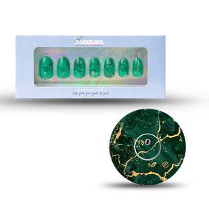 ExpressionMed Just BeCause 24 Pcs ABS Press on nails Medium, Green & Gold Marble Fake Nails set with matching Green & Gold Marble Libre 3 Overlay Patch and Center Sticker, Support T1D - ExpressionMed.com	