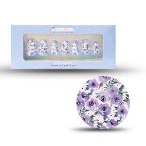 ExpressionMed Just BeCause 24 Pcs ABS Press on nails Medium, Purple floral Fake Nails set with matching Flowering Amethyst Libre 3 Overlay Patch and Center Sticker, Support T1D - ExpressionMed.com	