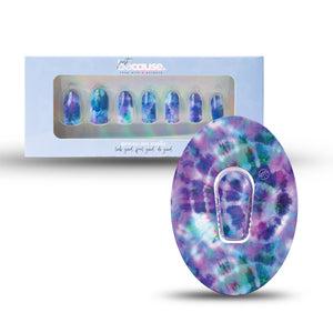 ExpressionMed Just BeCause 24 Pcs ABS Press on nails Medium, Purple and Blue Tie Dye Fake Nails set with matching Purple Tie Dye Dexcom G6 Overlay Patch and Center Sticker,Support T1D - ExpressionMed.com	