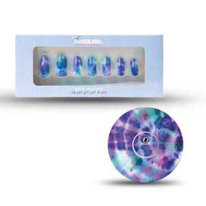 ExpressionMed Just BeCause 24 Pcs ABS Press on nails Medium, Purple and Blue Tie Dye Fake Nails set with matching Purple Tie Dye Libre 3 Overlay Patch and Center Sticker, Support T1D - ExpressionMed.com	
