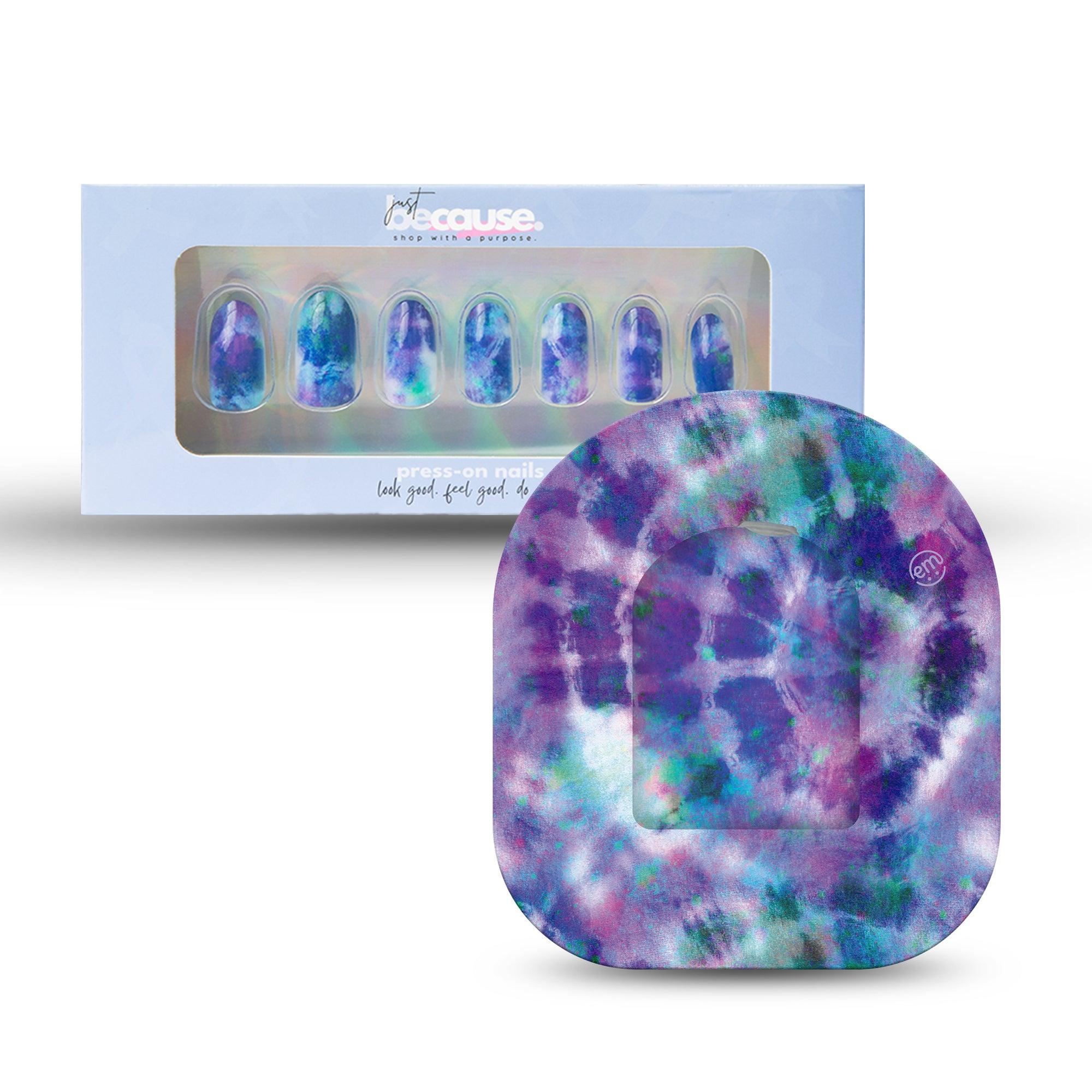 ExpressionMed Just BeCause 24 Pcs ABS Press on nails Medium, Purple and Blue Tie Dye Fake Nails set with matching Purple Tie Dye Infusion Set Fixing Ring, Support T1D - ExpressionMed.com	