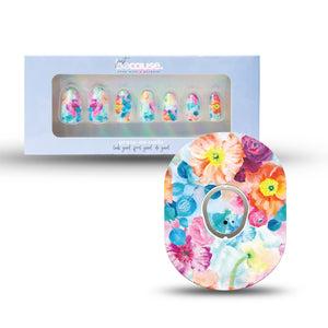 Just BeCause 24 Pcs ABS Press on nails Medium, blue and orange poppies Fake Nails set with matching Watercolor Poppies Dexcom G7 Fixing Ring and Center Sticker, Support T1D - ExpressionMed.com	