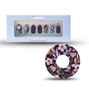 ExpressionMed Just BeCause 24 Pcs ABS Press on nails Medium, purple and yellow flowersFake Nails set with matching Moody Blooms Infusion Set Fixing Ring, Support T1D - ExpressionMed.com	