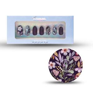 ExpressionMed Just BeCause 24 Pcs ABS Press on nails Medium, dark purple and yellow flowers Fake Nails set with matching Moody Blooms Libre 3 Overlay Patch and Center Sticker, Support T1D - ExpressionMed.com	