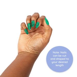ExpressionMed Just BeCause press on fake nail set in green and gold marble design, Nails can be cut and shaped to your desired length	