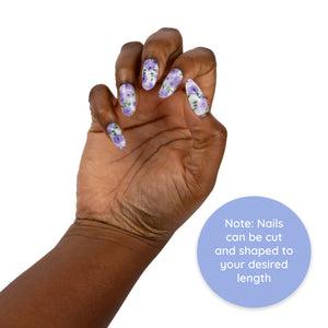 ExpressionMed Just BeCause press on fake nail set in light purple floral design, Nails can be cut and shaped to your desired length	