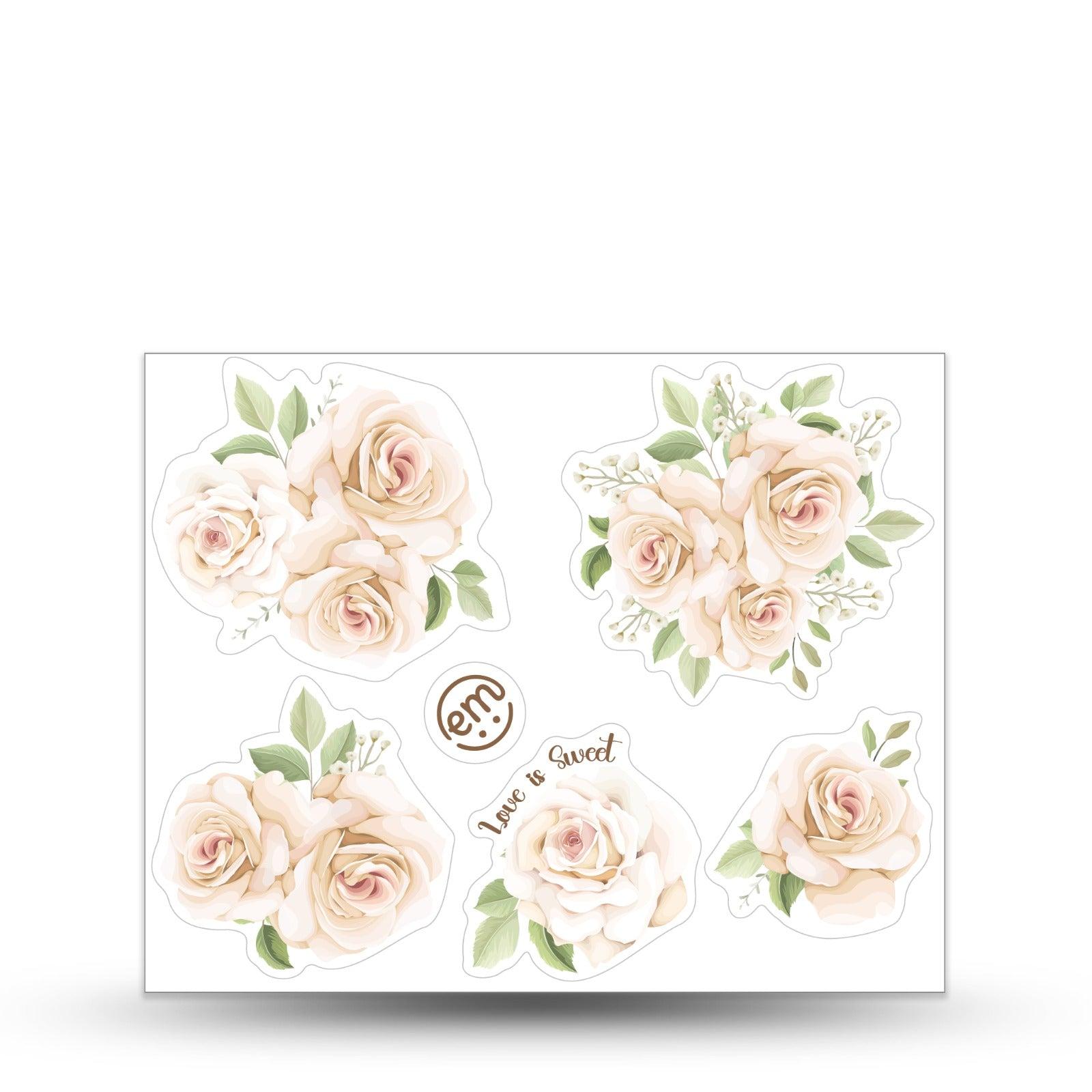 Wedding Bouquet Decal Sticker Sheet, Individual Stickers White Pink Floral Design