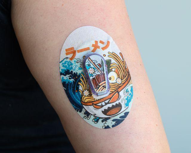 ExpressionMed Don't Make Waves Variety Pack Dexcom G6 Transmitter Sticker, Single Tape and Single Sticker, Arm Wearing Ramen Themed CGM Adhesive Patch Design