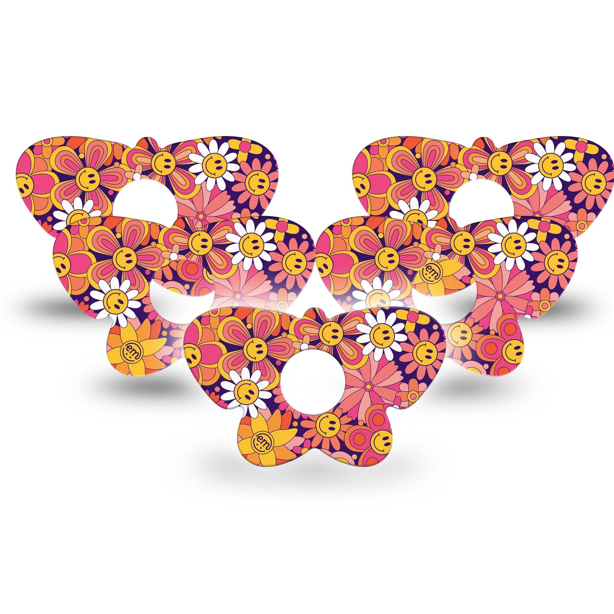 ExpressionMed Groovy Freestyle Libre 3 Butterfly Shape Tape 5-Pack retro daisies Adhesive Tape CGM Design