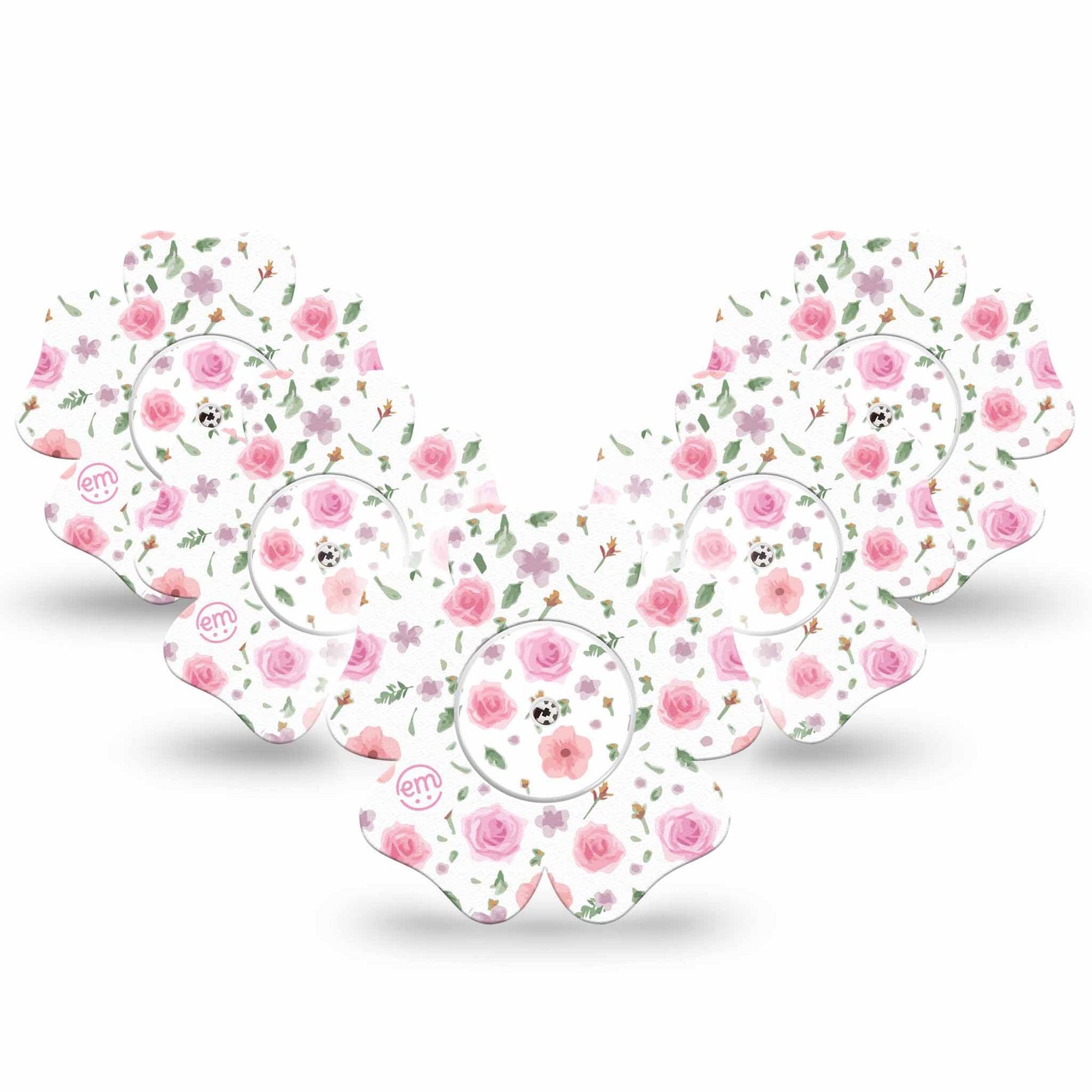 ExpressionMed Pastel Flower Freestyle Libre 2 and Libre 2 Plus Flower Shape Tape, Abbott Lingo,  5-Pack Tape and 5-Pack Sticker Floral Pastels, Fixing Ring Tape CGM Design