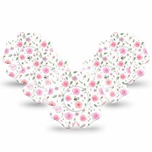 ExpressionMed Pastel Flower Freestyle Libre 2 and Libre 2 Plus Flower Shape Tape, Abbott Lingo,  5-Pack Tape and 5-Pack Sticker Floral Pastels, Fixing Ring Tape CGM Design