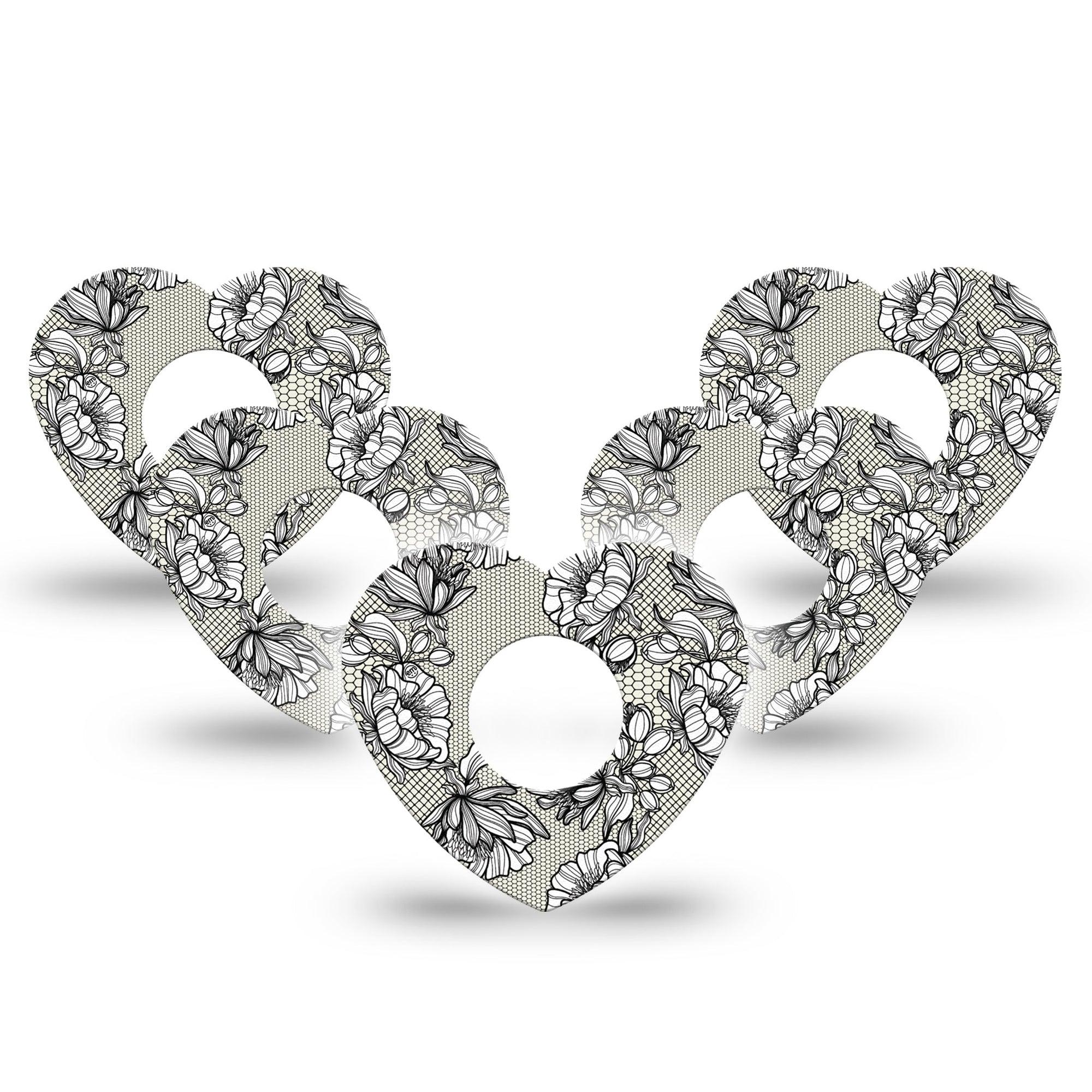 ExpressionMed Black Lace Infusion Set Heart Shape Tape 10-Pack Tape Intricate Design, Adhesive Tape Continuous Glucose Monitor Design