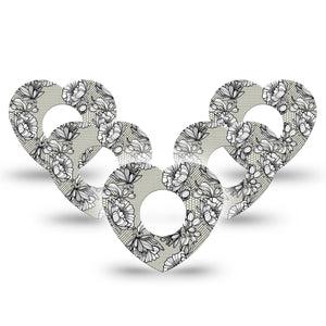 ExpressionMed Black Lace Infusion Set Heart Shape Tape 10-Pack Tape Intricate Design, Adhesive Tape Continuous Glucose Monitor Design