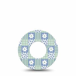 ExpressionMed Patchwork Flowers Freestyle Libre, Libre 2 Plus, and Abbott Lingo, Single Tape Spring blue green print Fixing Ring Patch for CGM