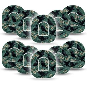 ExpressionMed Crows Omnipod, 10-Pack Tape + 10-Pack Sticker Halloween crow floral pattern Overlay Patch For Insulin Pump