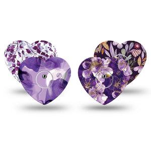 ExpressionMed Moody Plum Freestyle Libre 3 and Libre 3 Plus Heart, tape and sticker  Elegant purple petals Patch for CGM