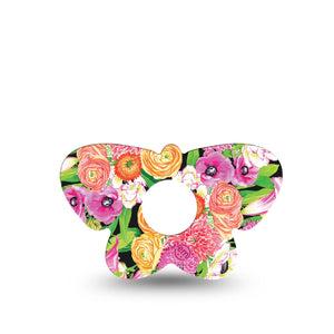ExpressionMed Hand Painted Flowers Freestyle Libre 3 and Libre 3 Plus Butterfly Shape Tape Single Tape Artistic Blooms, Overlay Patch CGM Design