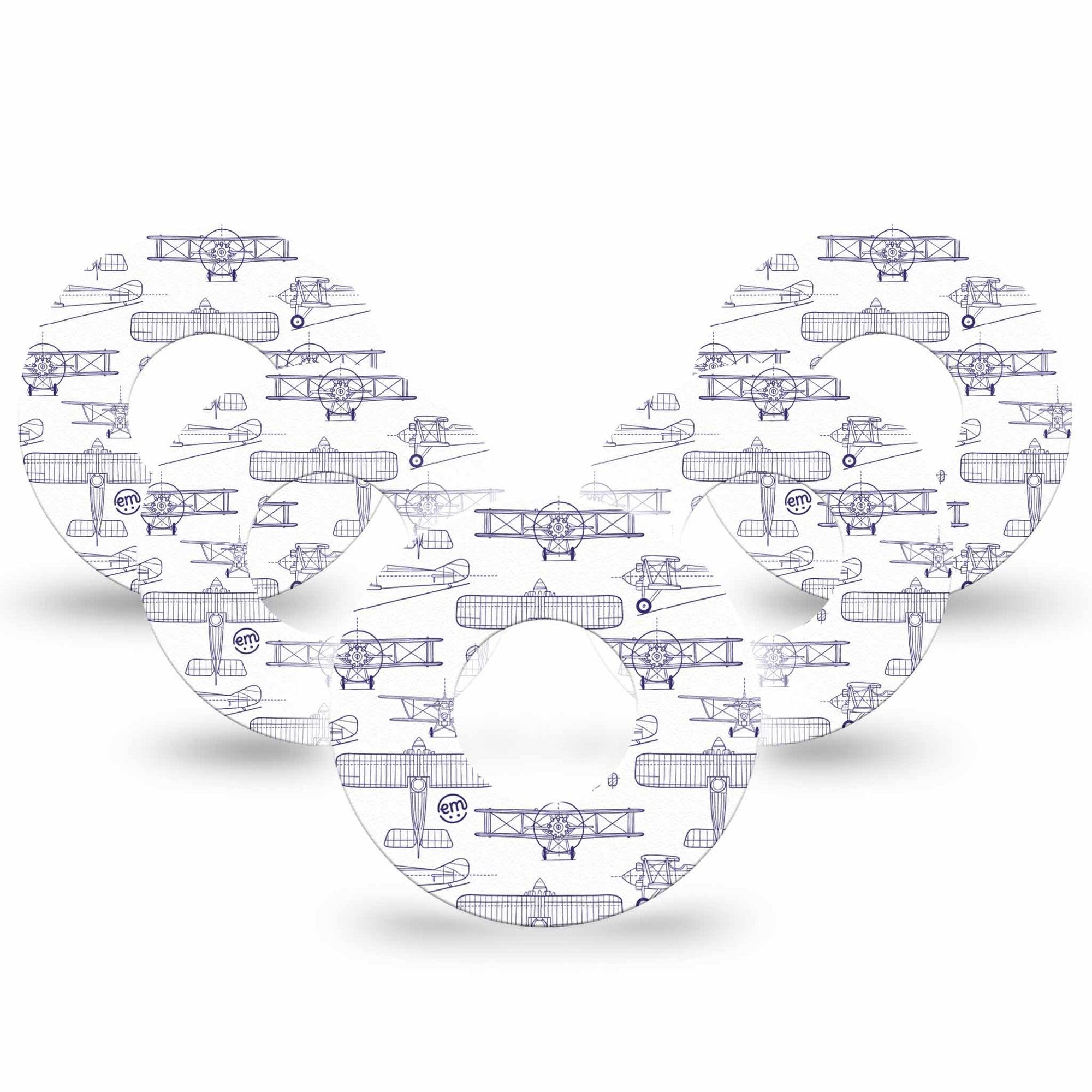 ExpressionMed Airplane Freestyle Libre and Libre 2 Plus Tape, Abbott Lingo, 5-Pack Tape Glider Planes, Fixing Ring Tape Continuous Glucose Monitor Design